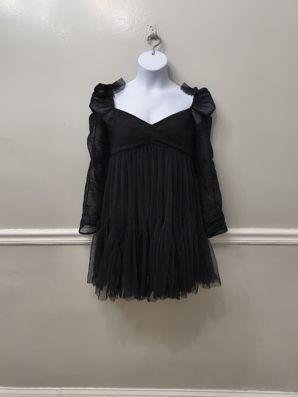 Moon River Harenea Black Tulle Plisse Mini Dress L Halloween Party Witchy Goth
